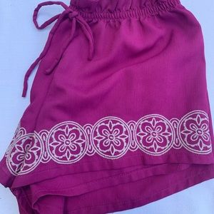 Magenta Shorts with White Pattern